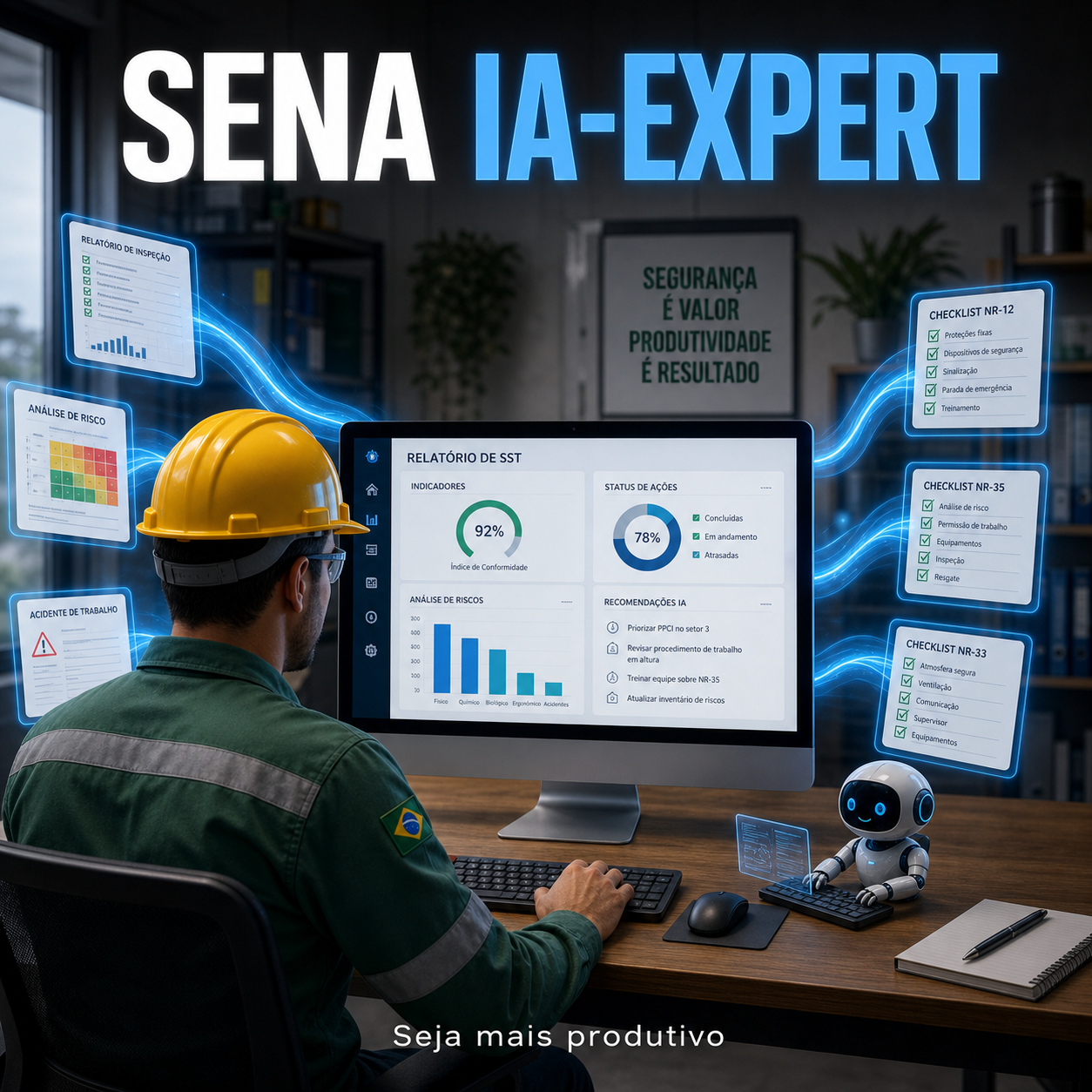 Profissional de segurança usando inteligência artificial